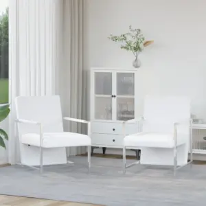 Valged kunstnahast tugitoolid, 2 tk, kroomitud raamiga, 53 x 69 x 73 cm