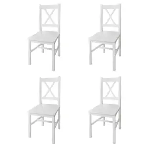 Valged männipuidust söögitoolid, 4 tk, ergonoomilise seljatoega