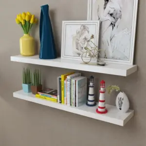 Valged MDF seinariiulid nähtamatu kinnitusega, 2 tk, 100 x 20 cm