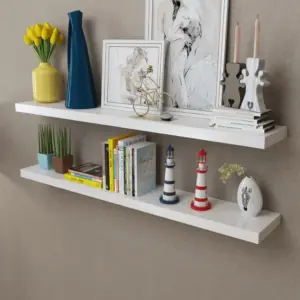 Valged MDF seinariiulid nähtamatu kinnitusega, 2 tk, 120 x 20 cm