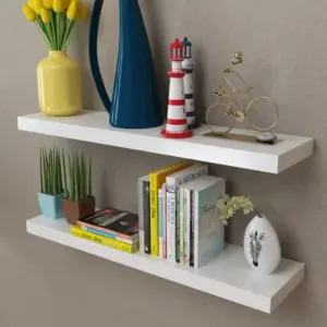 Valged MDF seinariiulid nähtamatu kinnitusega, 2 tk, 80 x 20 cm