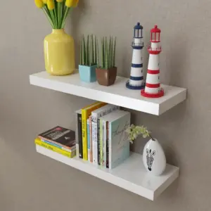 Valged MDF seinariiulid nähtamatu kinnitusega, 2 tk, 60 x 20 x 3,8 cm, kandevõime 5 kg