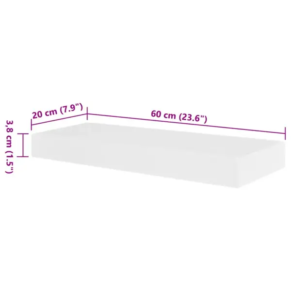 Valged MDF seinariiulid nähtamatu kinnitusega, 2 tk, 60 x 20 x 3,8 cm, kandevõime 5 kg – 5