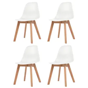 Valged plastist söögitoolid kautšukipuidust jalgadega, 4 tk, 46 x 51 x 82 cm