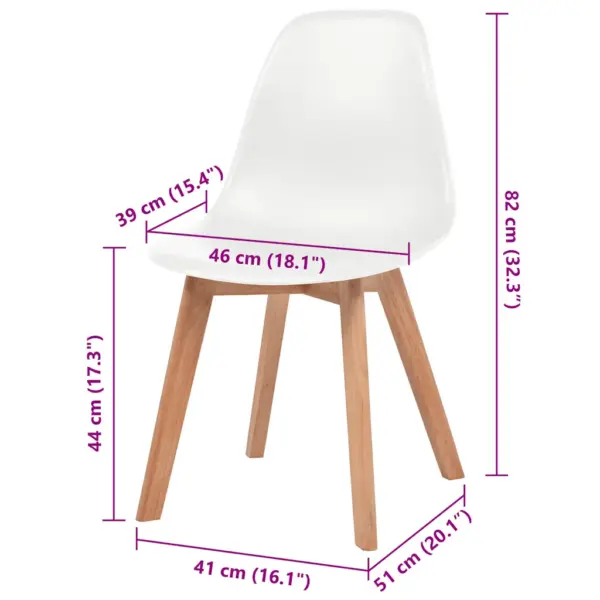 Valged plastist söögitoolid kautšukipuidust jalgadega, 4 tk, 46 x 51 x 82 cm – 6