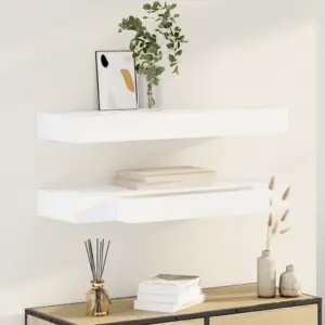 Valged seinariiulid sahtliga, 2 tk, mati MDF-ga, 80 x 25 x 8 cm