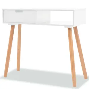 Konsoollaud ühe sahtliga, männipuidust jalgade ja MDF lauaplaadiga, valge/pruun, 80 x 30 x 72 cm