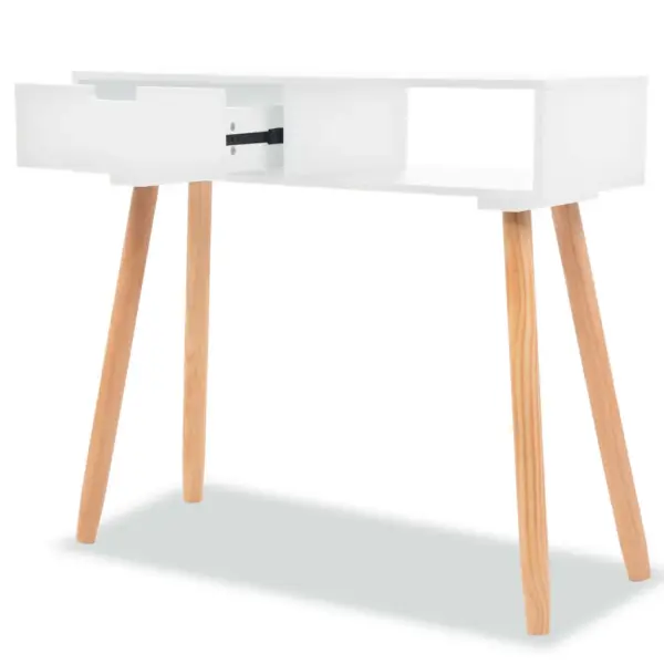 Konsoollaud ühe sahtliga, männipuidust jalgade ja MDF lauaplaadiga, valge/pruun, 80 x 30 x 72 cm – 2