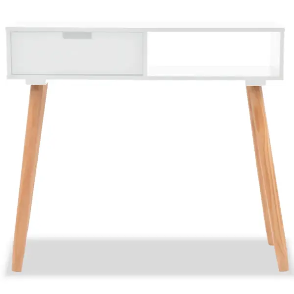 Konsoollaud ühe sahtliga, männipuidust jalgade ja MDF lauaplaadiga, valge/pruun, 80 x 30 x 72 cm – 3