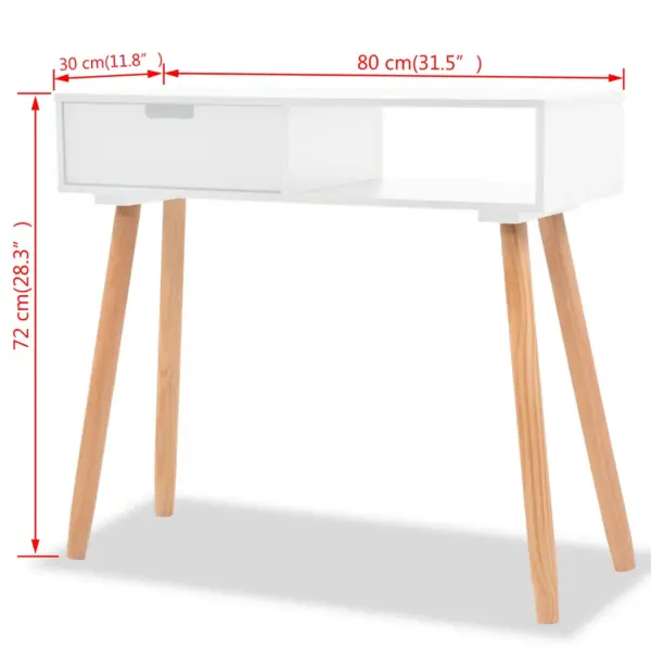 Konsoollaud ühe sahtliga, männipuidust jalgade ja MDF lauaplaadiga, valge/pruun, 80 x 30 x 72 cm – 6