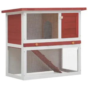 2-korruseline väliküülikupuur kaldtee ja väljatõmmatava alusega, punane-valge männipuit, 90 x 45 x 80 cm