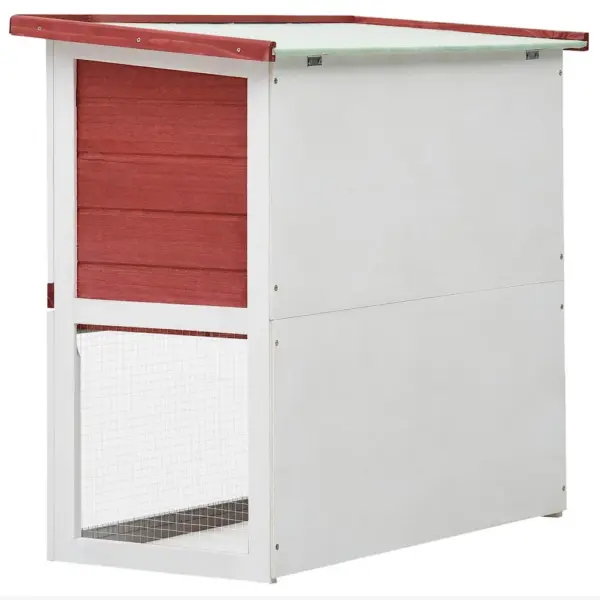 2-korruseline väliküülikupuur kaldtee ja väljatõmmatava alusega, punane-valge männipuit, 90 x 45 x 80 cm – 4