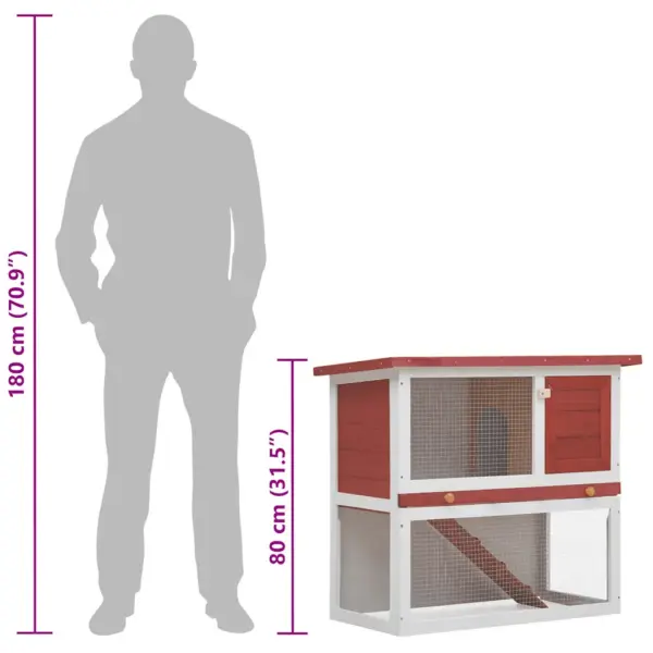 2-korruseline väliküülikupuur kaldtee ja väljatõmmatava alusega, punane-valge männipuit, 90 x 45 x 80 cm – 9