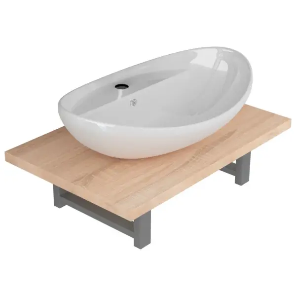 2-osaline vannitoa seinariiuli ja ovaalse keraamilise valamu komplekt, tamm, 60 cm - 2