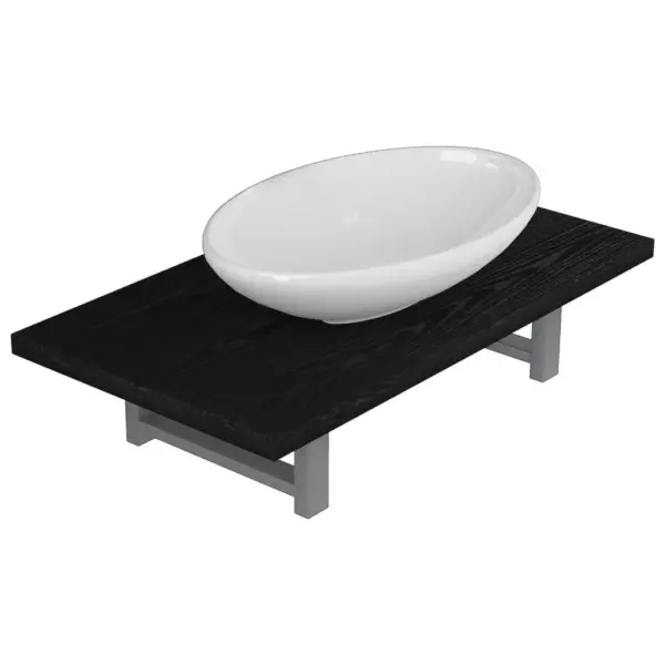 Kaheosaline vannitoamööbli komplekt seinariiuli ja ovaalse keraamilise valamuga, must, riiul 60 cm – 2