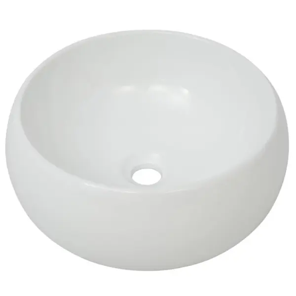 Kaheosaline vannitoamööbli komplekt seinariiuli ja ümmarguse keraamilise valamuga, tamm/valge, 60 cm – 3