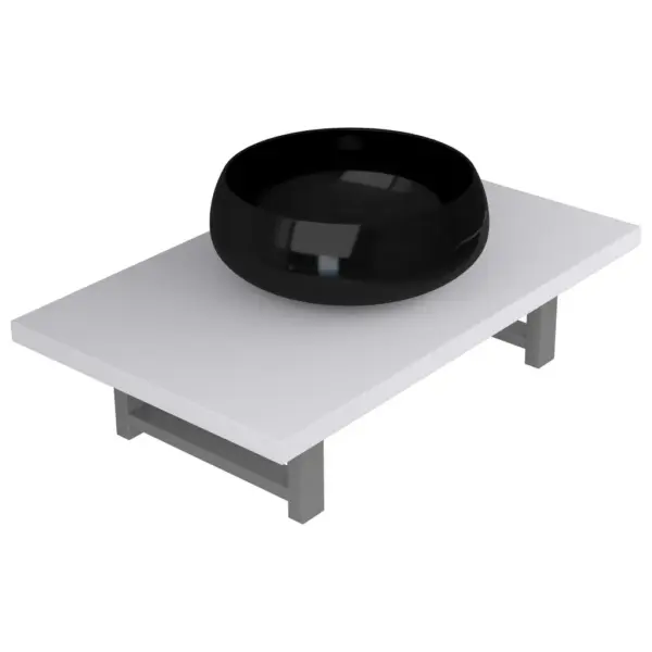 Kaheosaline vannitoamööbli komplekt seinariiuli ja ümmarguse valamuga, valge riiul 60 cm, must keraamiline valamu 40 cm – 2