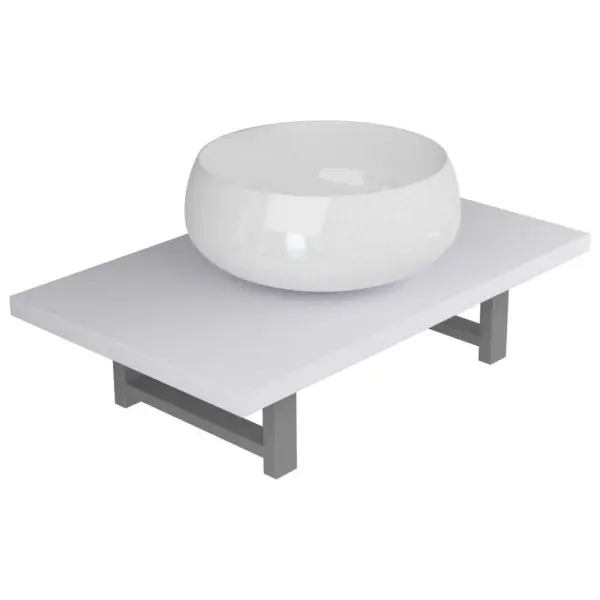 Kaheosaline vannitoamööbli komplekt seinariiuli ja ümmarguse keraamilise valamuga, valge, riiul 60 cm ja valamu 40 cm – 2