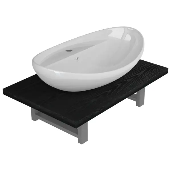 Kaheosaline vannitoariiuli ja ovaalse valamuga komplekt, must seinariiul, valge keraamiline valamu, 60 cm - 2