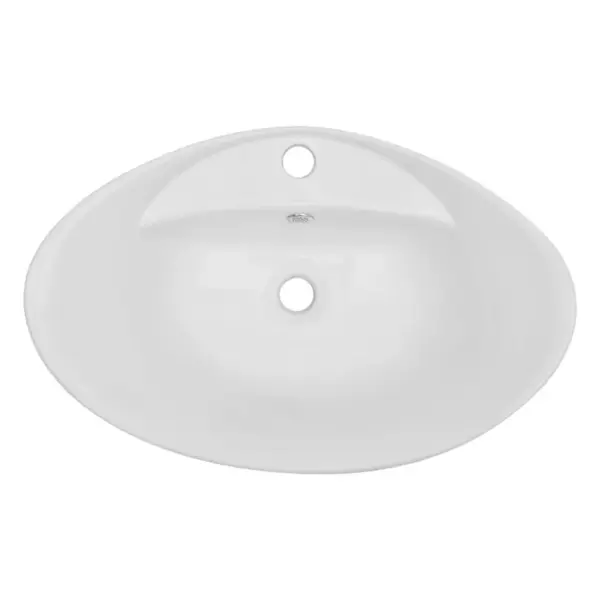 Kaheosaline vannitoariiuli ja ovaalse valamuga komplekt, must seinariiul, valge keraamiline valamu, 60 cm - 4