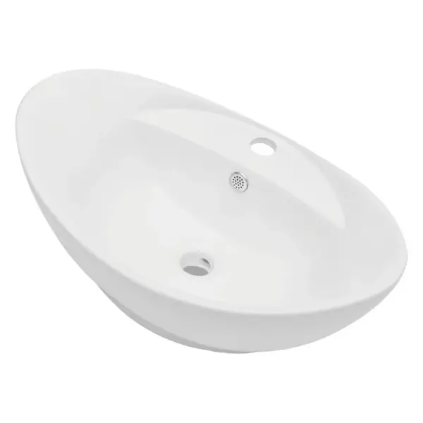 Kaheosaline vannitoariiuli ja ovaalse valamuga komplekt, must seinariiul, valge keraamiline valamu, 60 cm - 5