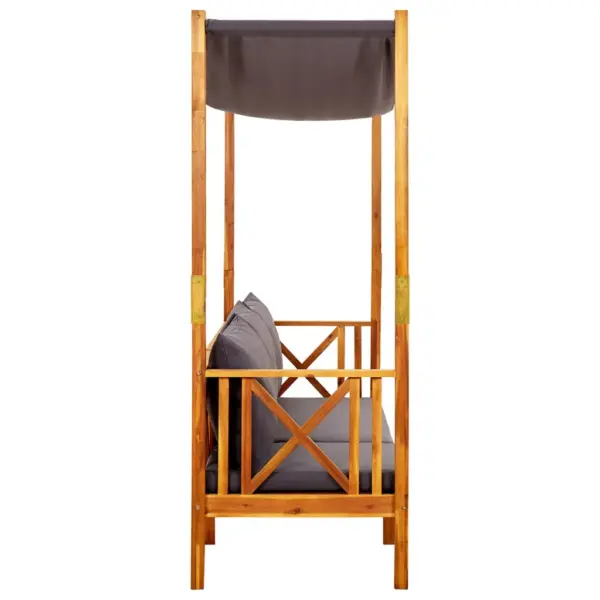 Varikatusega akaatsiapuidust aiapink lauaga ja jalatugedega, tumehallid padjad, 179 x 66 x 180 cm – 3