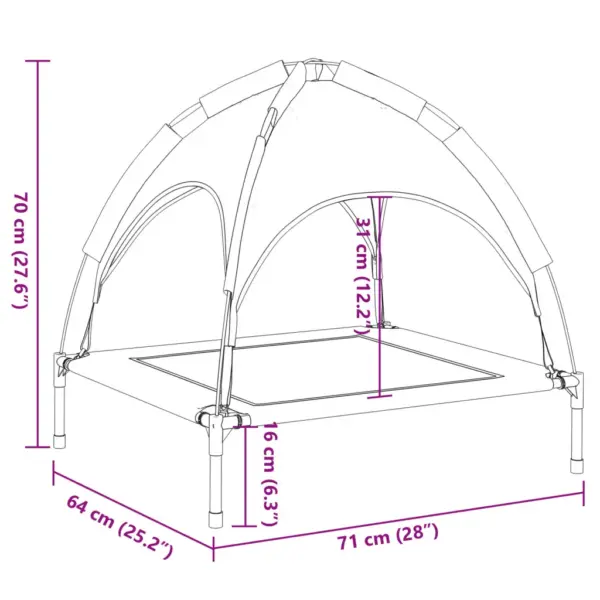 Varikatusega kõrgendatud koeravoodi, antratsiithall, Oxford kangas ja teras, 71 x 64 x 70 cm – 8