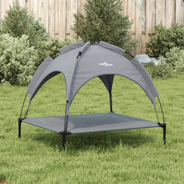 Varikatusega kõrgendatud koeravoodi, antratsiithall, Oxford kangas ja teras, 90 x 81 x 81 cm – 3