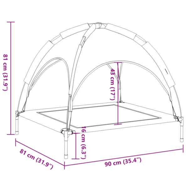 Varikatusega kõrgendatud koeravoodi, antratsiithall, Oxford kangas ja teras, 90 x 81 x 81 cm – 8