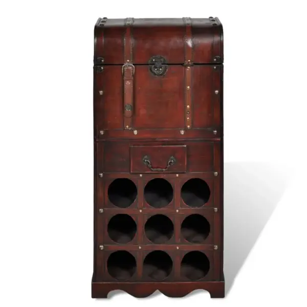 Vineerist veiniriiul 9 pudelile hoiukirstu ja sahtliga, veinipunane, 40 x 27 x 79 cm – 2