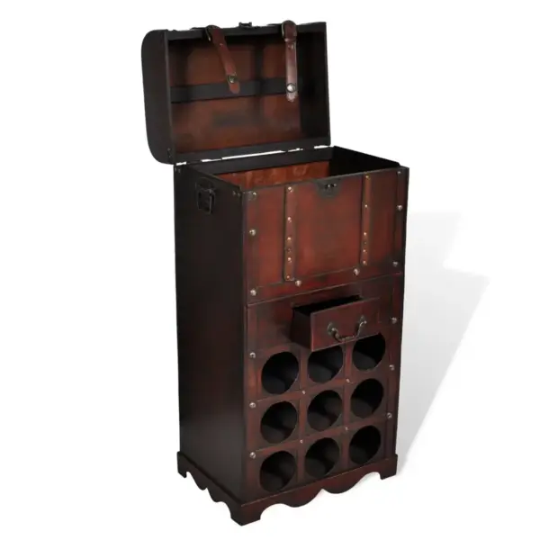 Vineerist veiniriiul 9 pudelile hoiukirstu ja sahtliga, veinipunane, 40 x 27 x 79 cm – 3