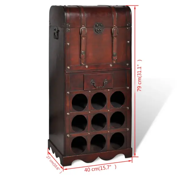 Vineerist veiniriiul 9 pudelile hoiukirstu ja sahtliga, veinipunane, 40 x 27 x 79 cm – 4