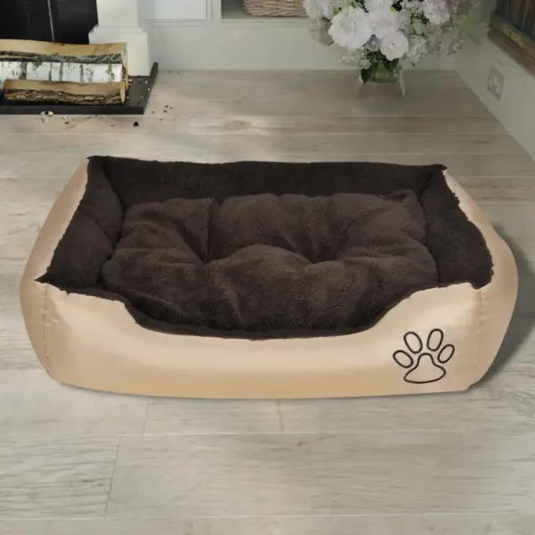 Vettpidav soe koeravoodi pehme padjaga, XL, beež/pruun, 90 x 70 x 20 cm – 2