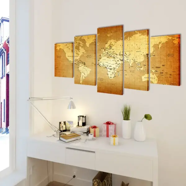 Viie paneeliga seinamaalikomplekt maakaardiga, puitraam ja veekindel lõuend, 100 x 50 cm – 2