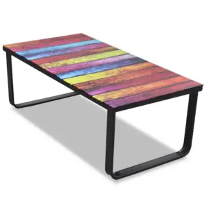 Ristkülikukujuline kohvilaud vikerkaaremustriga karastatud klaasplaadiga, must raam, 90 x 45 x 32 cm