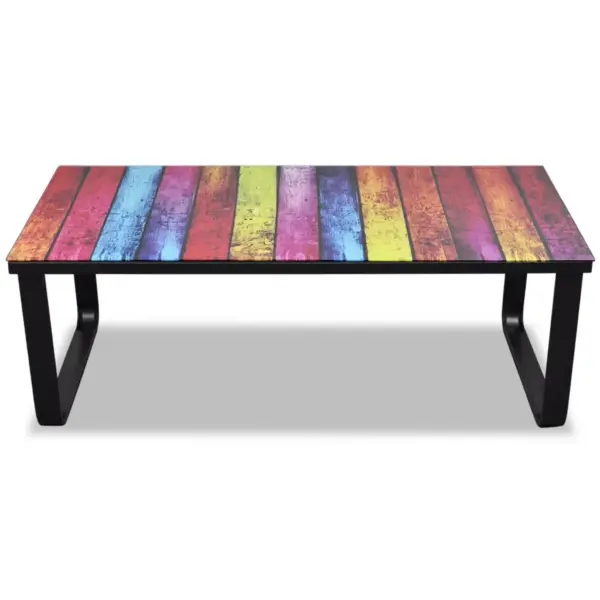 Ristkülikukujuline kohvilaud vikerkaaremustriga karastatud klaasplaadiga, must raam, 90 x 45 x 32 cm - 2