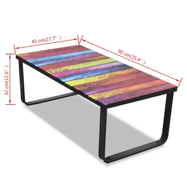 Ristkülikukujuline kohvilaud vikerkaaremustriga karastatud klaasplaadiga, must raam, 90 x 45 x 32 cm - 7