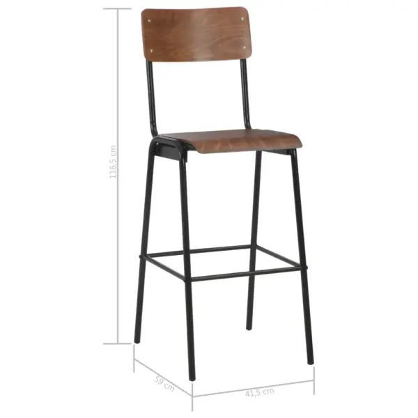 Virnastatavad baaritoolid 2 tk, must terasraam ja pruun vineer, istme kõrgus 76 cm – 8