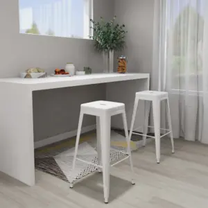Virnastatavad metallist baaritoolid jalatoega, 2 tk, valged, 77 cm