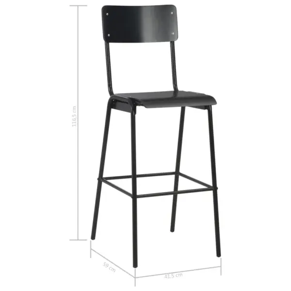 Virnastatavad baaritoolid, 6 tk, must, vineer ja pulbervärvitud teras, istme kõrgus 76 cm – 8