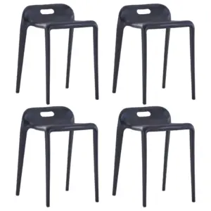 Virnastatavad plasttaburetid 4 tk, must, 36,5 x 41 x 54,5 cm