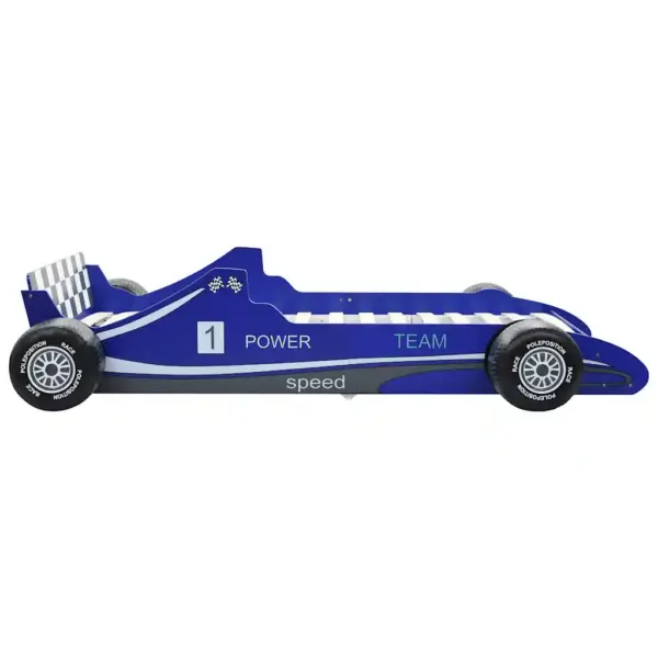Võidusõiduauto kujuga lastevoodi turvaäärtega, sinine, 90 x 200 cm – 4