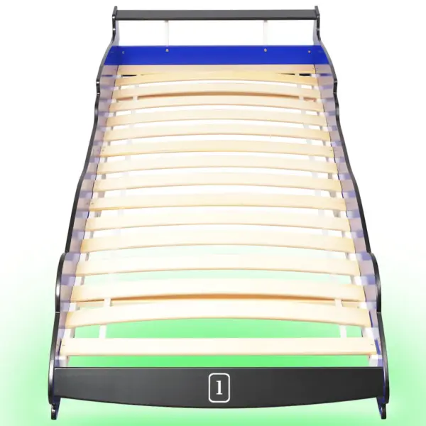 LED-valgustusega võidusõiduauto kujuga lastevoodi 90 x 200 cm, sinine – 4