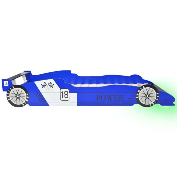 LED-valgustusega võidusõiduauto kujuga lastevoodi 90 x 200 cm, sinine – 5
