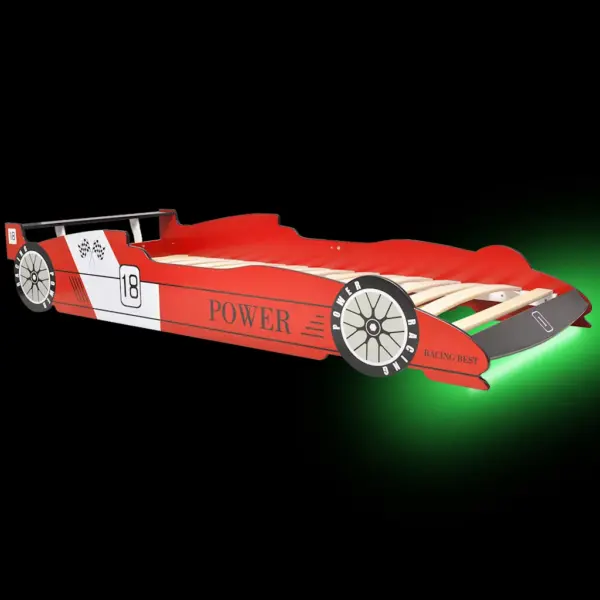 Punane võidusõiduauto kujuga lastevoodi LED-valgustusega, 90 x 200 cm – 3