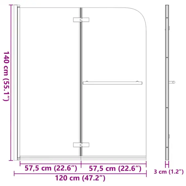 Volditav dušinurga uks kahe paneeliga, ESG turvaklaas, rätikupuuga, reguleeritav laius 120–121 cm, 120 x 140 cm – 7