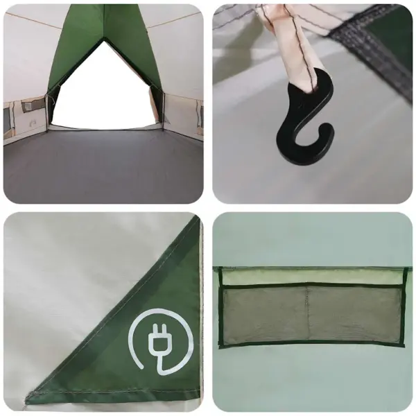 Teepee telk 10 inimesele, roheline-valge, 185T polüester, 567 x 470 x 242 cm – 11