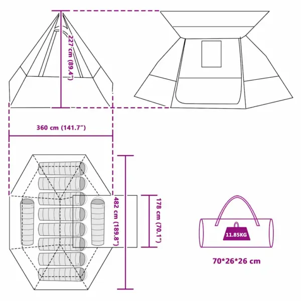 10-kohaline telk eesvarikatusega, hall/oranž taft, 482 x 360 x 227 cm – 11