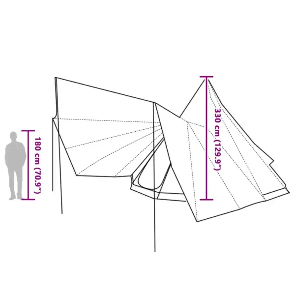 12-kohaline tipi telk varikatusega, hall ja oranž, 510 x 690 x 330 cm, taft – 12
