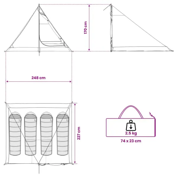 4-kohaline seljakotitelk, hall ja oranž, 185T polüester PU-kattega, 248 x 227 x 170 cm – 12